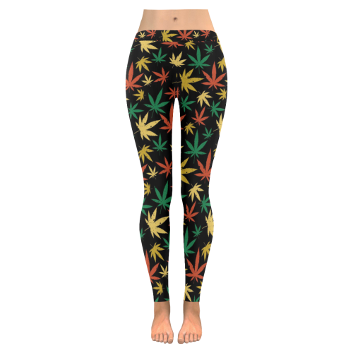Cannabis Pattern Women's Low Rise Leggings (Invisible Stitch) (Model L05)