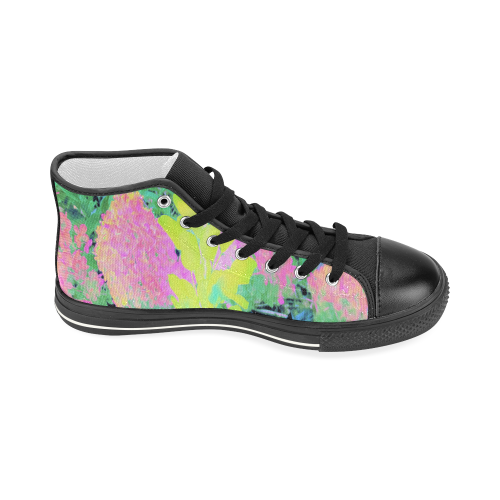 Fluorescent Yellow Smoke Tree with Pink Hydrangeas Women's Classic High Top Canvas Shoes (Model 017)