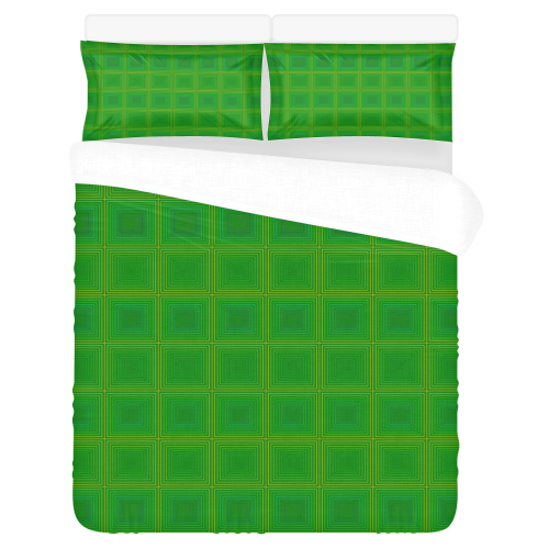 Green gold multicolored multiple squares 3-Piece Bedding Set