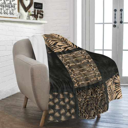 Exclusive Golden Black Python Patchwork Ultra-Soft Micro Fleece Blanket 50"x60"