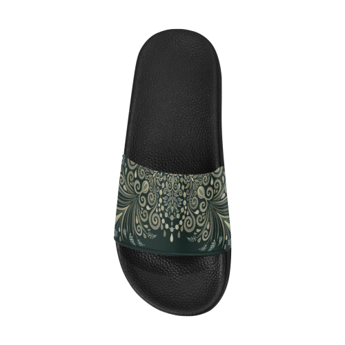 Brown Green Gold Pearl Jewel Vintage Mandala Women's Slide Sandals (Model 057)
