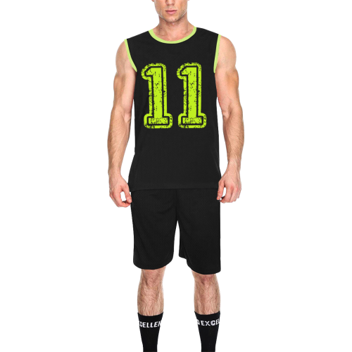 Number Eleven Team Basketball Uniforms Lime green color All Over Print Basketball Uniform