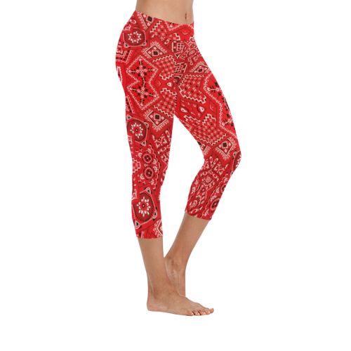 Bandana Squares Pattern Women's Low Rise Capri Leggings (Invisible Stitch) (Model L08)