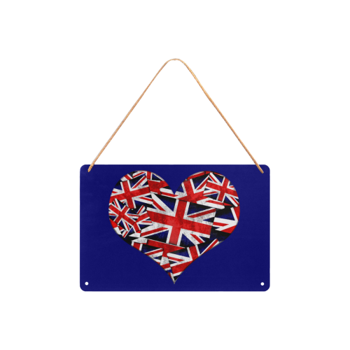Union Jack British UK Flag Heart Blue Metal Tin Sign 12"x8"