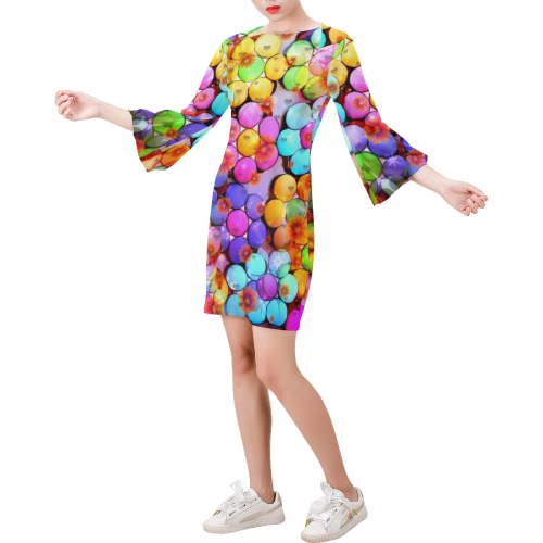 Candy Flower Popart by Nico Bielow Bell Sleeve Dress (Model D52)
