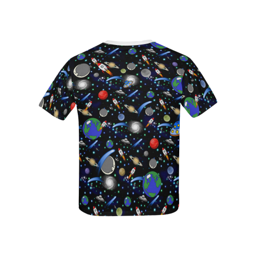 Galaxy Universe - Planets, Stars, Comets, Rockets Kids' All Over Print T-Shirt with Solid Color Neck (Model T40)