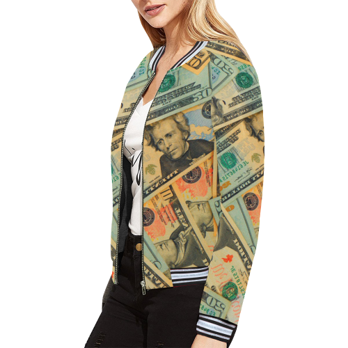 US DOLLARS 2 All Over Print Bomber Jacket for Women (Model H21)