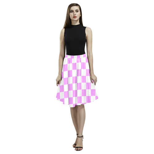 Pink and White Checkerboard Melete Pleated Midi Skirt (Model D15)