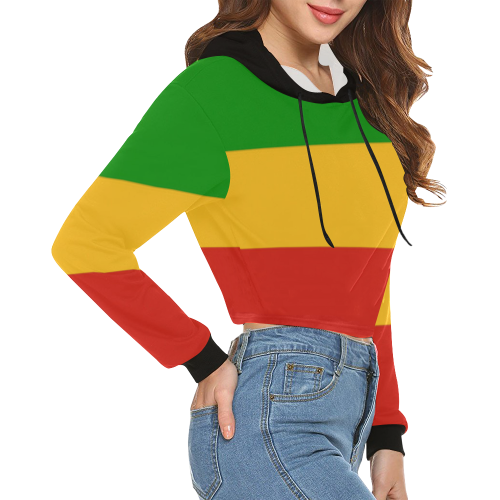 Rastafari Flag Colored Stripes All Over Print Crop Hoodie for Women (Model H22)