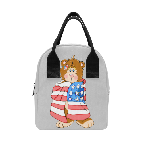 Patriotic Flag Bear Lt Grey Zipper Lunch Bag (Model 1689)