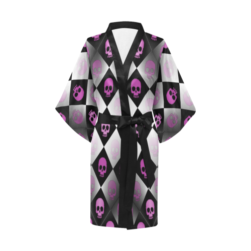 Pink Checkered Skulls Kimono Robe
