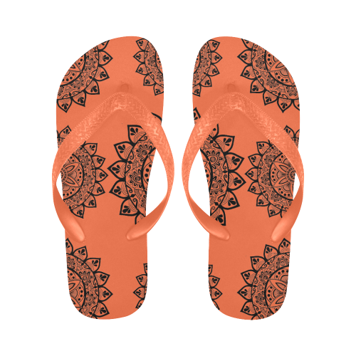 black mandala- orange flip flops Flip Flops for Men/Women (Model 040)