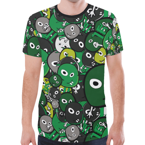 green doodle monsters New All Over Print T-shirt for Men/Large Size (Model T45)