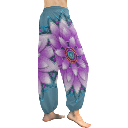 Pink - Purple Ornament Flower, Faux Stitch Women's All Over Print Harem Pants (Model L18)