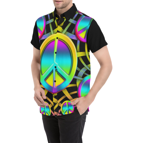 Neon Colorful PEACE pattern Men's All Over Print Short Sleeve Shirt (Model T53)