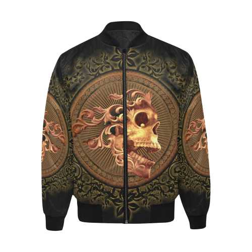 Amazing skull with floral elements All Over Print Quilted Bomber Jacket for Men (Model H33)