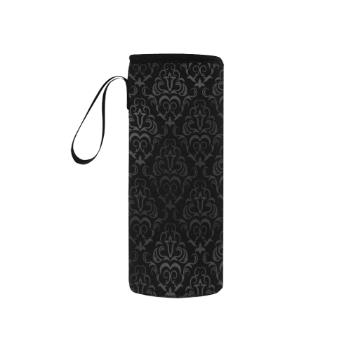 Elegant vintage floral damasks in  gray and black Neoprene Water Bottle Pouch/Small