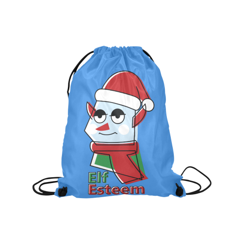 Elf Esteem CHRISTMAS BLUE Medium Drawstring Bag Model 1604 (Twin Sides) 13.8"(W) * 18.1"(H)