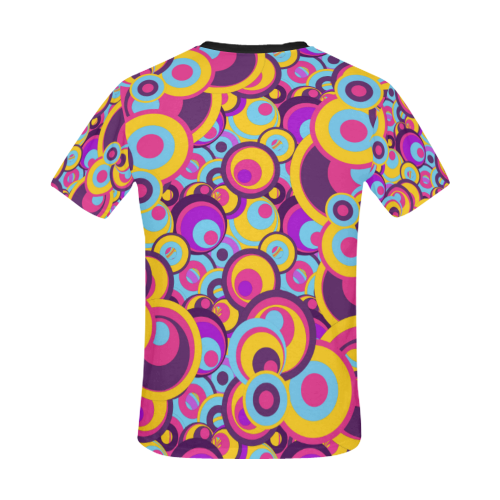 Retro Circles Groovy Violet, Yellow, Blue Colors All Over Print T-Shirt for Men/Large Size (USA Size) Model T40)