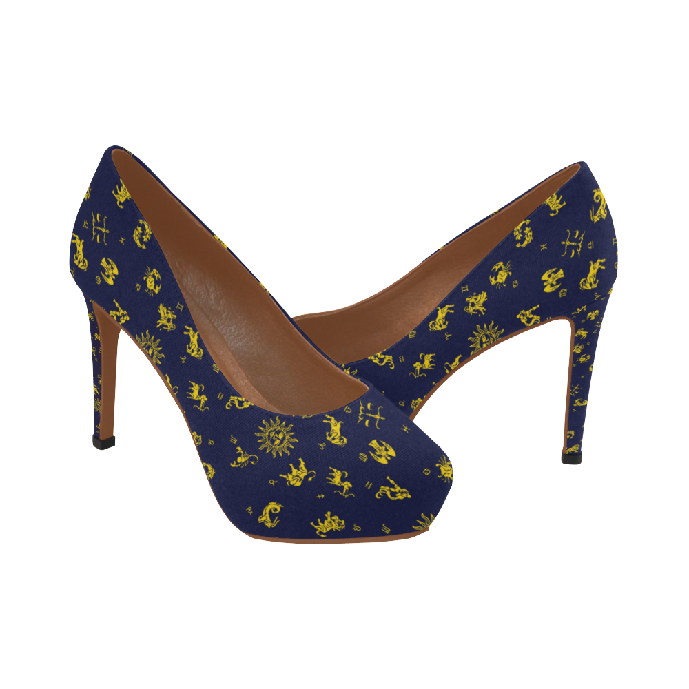 blue and gold high heels
