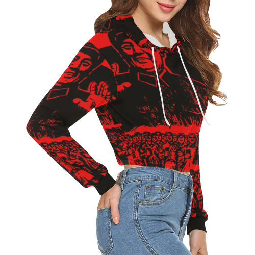 Chairman Mao receiving the Red Guards 2 All Over Print Crop Hoodie for Women (Model H22)