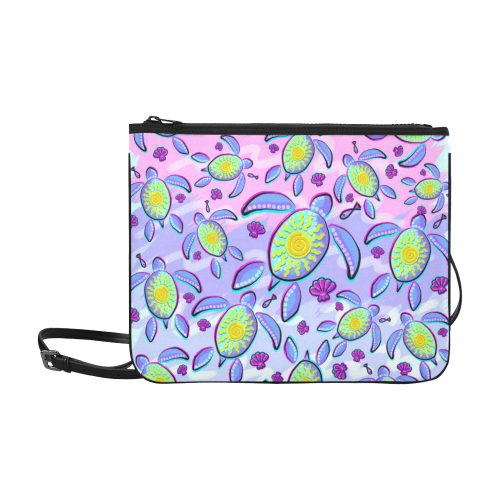 Sea Turtle and Sun Abstract Glitch Ultraviolet Slim Clutch Bag (Model 1668)