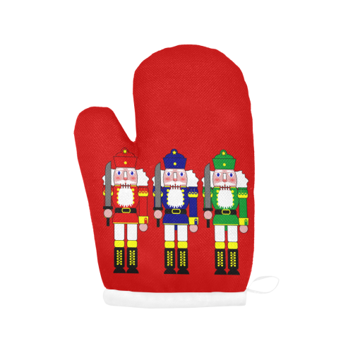 Nutcracker Christmas Toy Soldiers on Red Oven Mitt (Two Pieces)