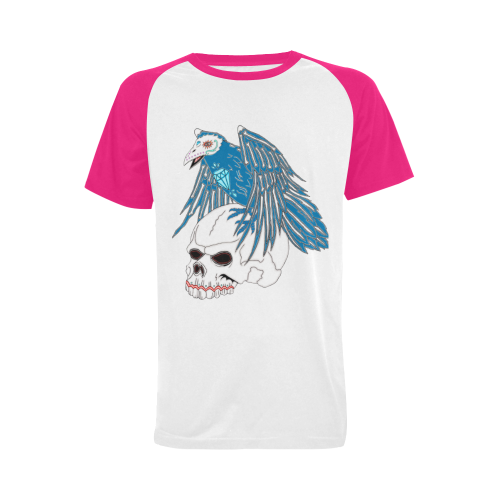 Raven Sugar Skull Pink Men's Raglan T-shirt (USA Size) (Model T11)