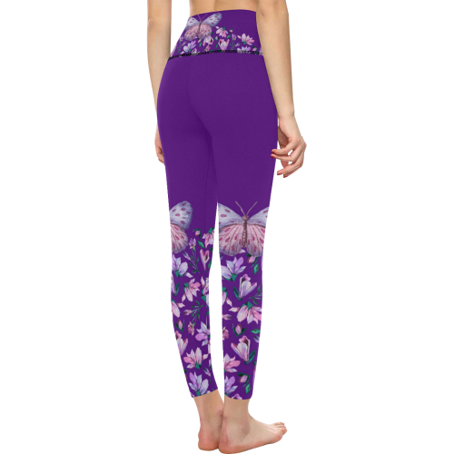 Purple Spring Butterfly Women's All Over Print High-Waisted Leggings (Model L36)
