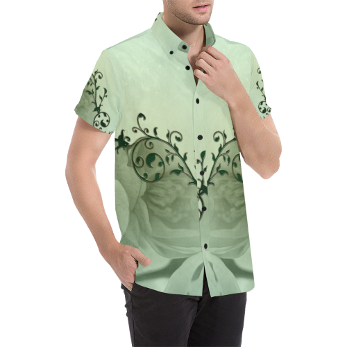 Wonderful flowers, soft green colors Men's All Over Print Short Sleeve Shirt/Large Size (Model T53)