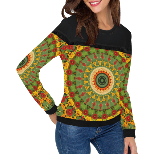 Garden Mandala Women's Fringe Detail Sweatshirt (Model H28)