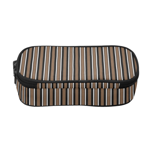 Stripes Black, Brown and White Pencil Pouch/Large (Model 1680)