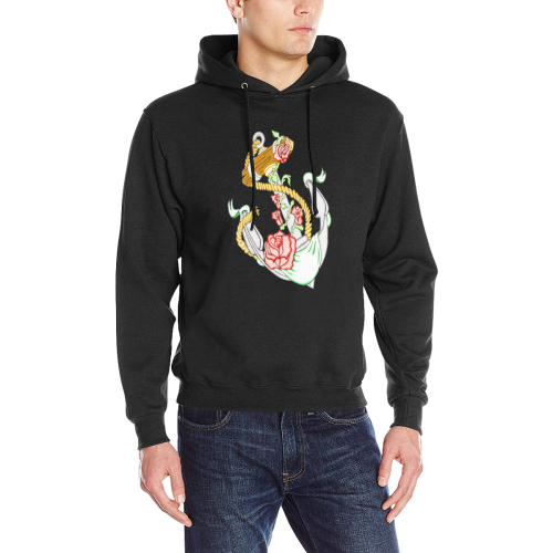 Anchor With Roses Black Men's Classic Hoodie (Model H17)