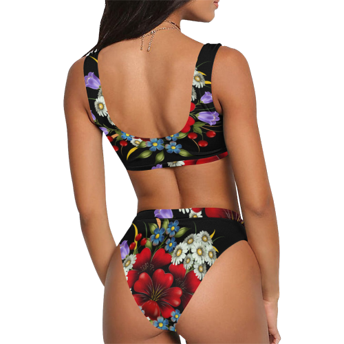 Bouquet Of Flowers Sport Top & High-Waisted Bikini Swimsuit (Model S07)