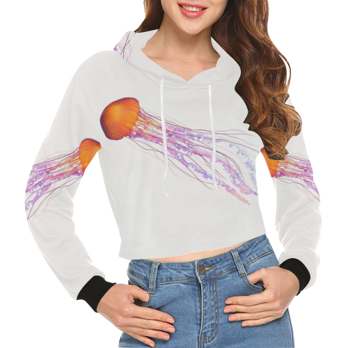 jellyfish All Over Print Crop Hoodie for Women (Model H22)