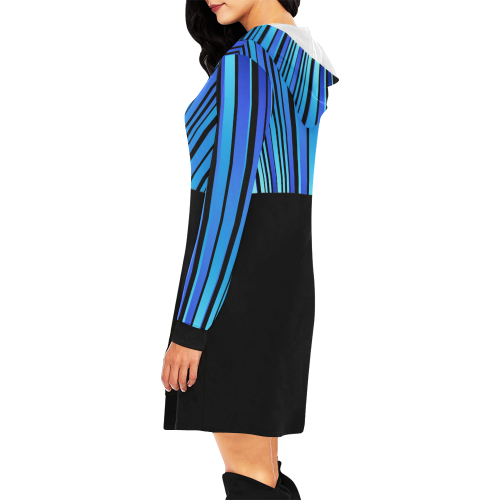 blue stripes All Over Print Hoodie Mini Dress (Model H27)