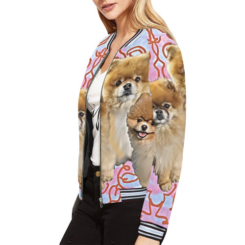 Pomeranian front  jacket All Over Print Bomber Jacket for Women (Model H21)