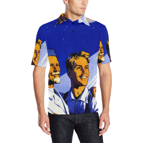 Glory to the workers of Soviet science and technol Men's All Over Print Polo Shirt (Model T55)