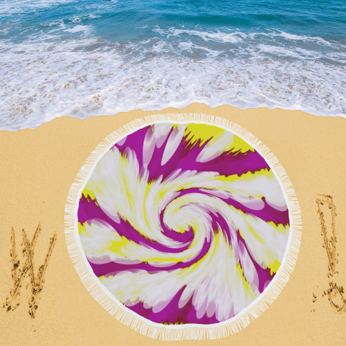 Pink Yellow Tie Dye Swirl Abstract Circular Beach Shawl 59"x 59"