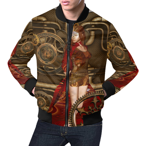 Steampunk, awesome steam lady All Over Print Bomber Jacket for Men/Large Size (Model H19)