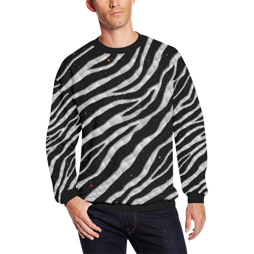 Ripped SpaceTime Stripes - White Men's Oversized Fleece Crew Sweatshirt/Large Size(Model H18)