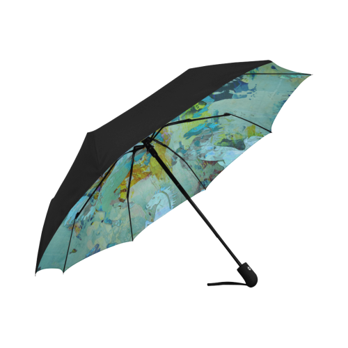Rearing Horses grunge style painting Anti-UV Auto-Foldable Umbrella (Underside Printing) (U06)