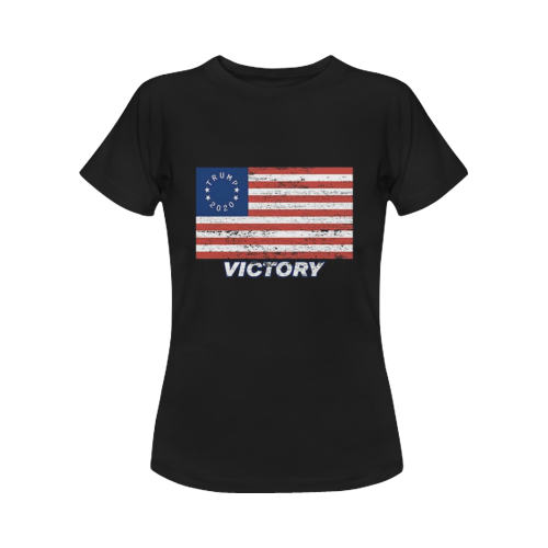 Trump 2020 Victory Betsy Ross Distressed Star American Flag Women's T-Shirt in USA Size (Front Printing Only)