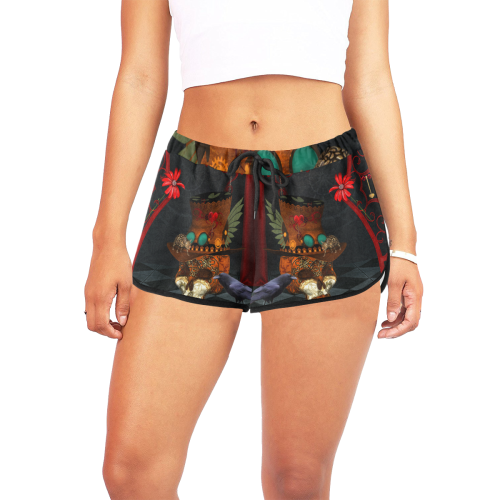 Steampunk skull with rat and hat Women's All Over Print Relaxed Shorts (Model L19)