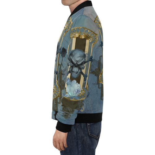 The blue skull with crow All Over Print Bomber Jacket for Men/Large Size (Model H19)