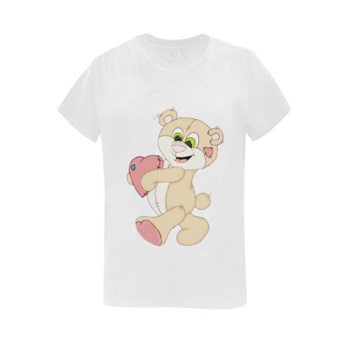 Patchwork Heart Teddy White Women's T-Shirt in USA Size (Two Sides Printing)