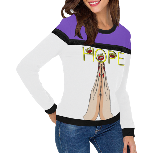 hOPE gIRL hANDS PURP Women's Fringe Detail Sweatshirt (Model H28)