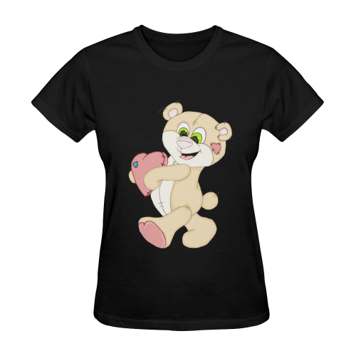 Patchwork Heart Teddy Black Sunny Women's T-shirt (Model T05)