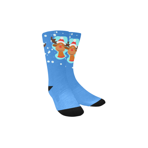 Funny Christmas Reindeer on Blue Custom Socks for Kids