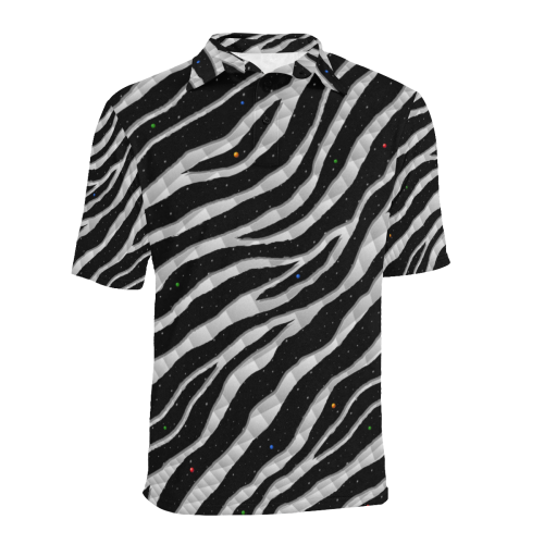 Ripped SpaceTime Stripes - White Men's All Over Print Polo Shirt (Model T55)